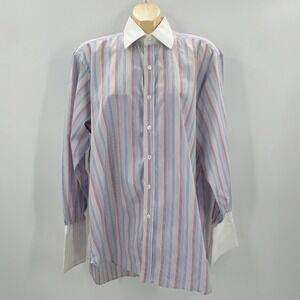 Turnbull & Asser Mens 17 43 Sea Island Cotton Striped Dress Shirt French Cuff UK